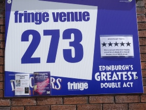 5 star review on Fringe Venue sign