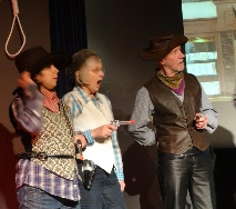 Bart's posse, Littel Al (Gillian McEvoy), Big Al (Judith Petrie) and Bert (Gavin Watson)